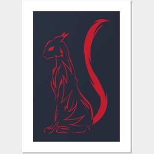 red tribal cat tattoo Posters and Art